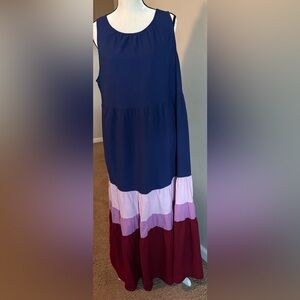 Ava & Viv Colorblock Maxi Dress - Blue, Pink,, Purple & Maroon